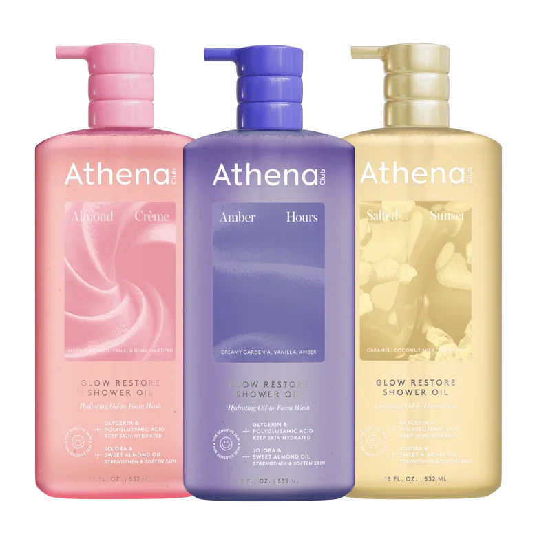 Glow Restore Shower Oil Trio - Daily Set Almond Creme, Amber Hours, Salted Sunset